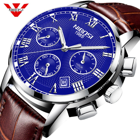 NIBOSI Mens Watches Militray Sport Quartz Men Watch Leather Waterproof Male Wristwatches Relogio Masculino Relojes Para Hombre - one46.com.au