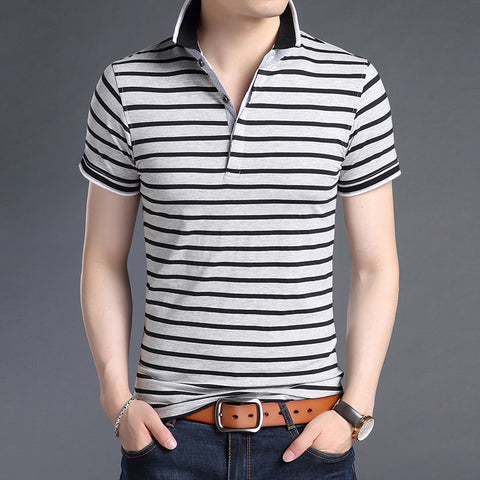 2019 New Fashion Brands Shirts Polo Men's Striped Summer Slim Fit With Short Sleeve Top Grade Boys Polos Casual Men's Clothing - one46.com.au
