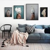 Women Portrait Posters Prints With Flowers Feather Oil Painting Wall Art Canvas Pictures Home Living Room Modern Decoration - one46.com.au