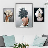 Women Portrait Posters Prints With Flowers Feather Oil Painting Wall Art Canvas Pictures Home Living Room Modern Decoration - one46.com.au