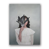 Women Portrait Posters Prints With Flowers Feather Oil Painting Wall Art Canvas Pictures Home Living Room Modern Decoration - one46.com.au