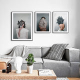 Women Portrait Posters Prints With Flowers Feather Oil Painting Wall Art Canvas Pictures Home Living Room Modern Decoration - one46.com.au