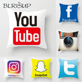 BLRISUP Social Media Pillow Case Cover Facebook/Twitter/YouTube/Snapchat/Inst Logo Polyester Cushion Cover Home Decor Pillowcase - one46.com.au