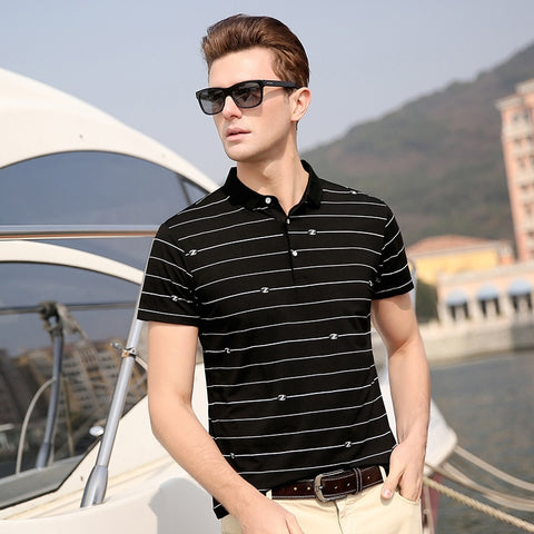 2019 New Fashion Brand Polo Shirts Men Striped Print Summer Short Sleeve Slim Fit Top Grade Boys Poloshirt Casual Men Clothing - one46.com.au