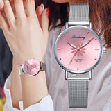 Women's Wristwatches Luxury Silver Popular Pink Dial Flowers Metal Ladies Bracelet Quartz Clock Fashion Wrist Watch 2019 Top - one46.com.au