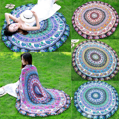 Newest Arrivals faroot 2018 Boho Tapestry Beach Throw Towel Mandala Round Indian Hippie Mat Picnic Blanket - one46.com.au