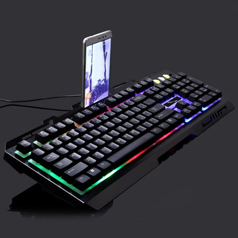 G700 USB Wired Mechanical feeling Keyboard led Colorful Backlight Gaming Keyboard For PC Computer Gamer with phone stand - one46.com.au
