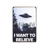 [ Mike86 ] Wanring AREA 51 I WANT TO BELIEVE UFO Aliens Metal Sign Wall Plaque Poster Custom Painting Room Decor Art LT-1695 - one46.com.au