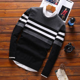 Male Knitwear Sweaters warm Round Collar pullovers 2019 spring autumn streetwear fashion Stitching Korean Slim men clothing - one46.com.au