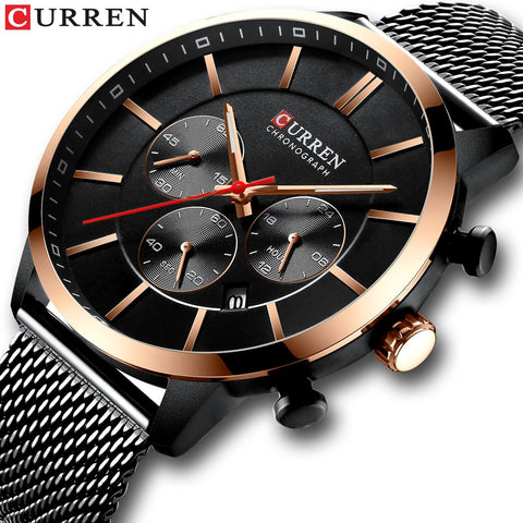 Quartz Clock Mens Watch Causal Sport Watches Luxury Brand Fashion Men Chronograph and Date CURREN Wristwatch with Steel Mesh - one46.com.au