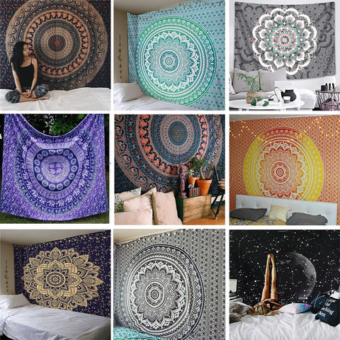 India Mandala Tapestry Wall Hanging Macrame Wall Cloth Tapestries Psychedelic Hippie Night Sky Moon Tapestry Mandala Wall Carpet - one46.com.au