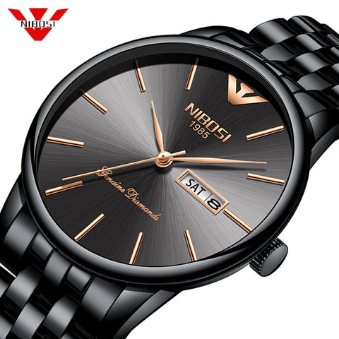 NIBOSI Fashion Luxury Brand Watches Men Stainless Steel Mesh Band Quartz Sport Watch Chronograph Men's Wrist Watches Clock Men - one46.com.au