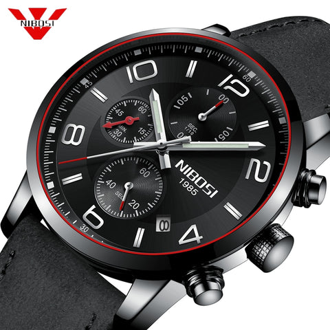 NIBOSI Chronograph Men Sport Watch Male Leather Automatic Date Quartz Watches Mens Top Luxury Brand Waterproof Relogio Masculino - one46.com.au