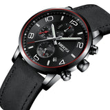 NIBOSI Chronograph Men Sport Watch Male Leather Automatic Date Quartz Watches Mens Top Luxury Brand Waterproof Relogio Masculino - one46.com.au