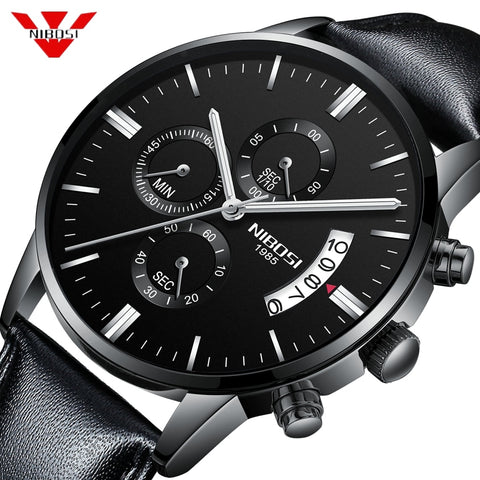NIBOSI Mens Watches Top Brand Luxury Leather Army Quartz Watch Men Date Sport Clock Men Creative Chronograph Relogio Masculino - one46.com.au