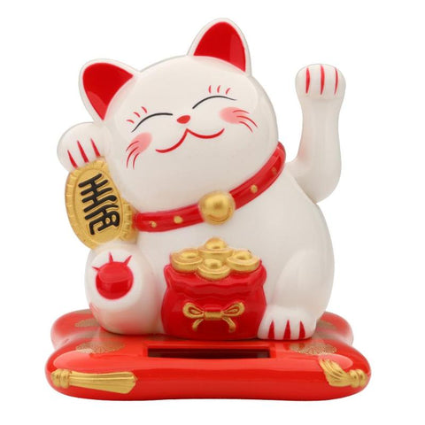 3.5/2.5inch Fashion  Black/White Solar Powered  Lucky Fortune Cat Welcoming Fortune Cat For Home Car Figurine Decor Craft - one46.com.au