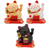 3.5/2.5inch Fashion  Black/White Solar Powered  Lucky Fortune Cat Welcoming Fortune Cat For Home Car Figurine Decor Craft - one46.com.au
