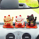 3.5/2.5inch Fashion  Black/White Solar Powered  Lucky Fortune Cat Welcoming Fortune Cat For Home Car Figurine Decor Craft - one46.com.au