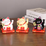 3.5/2.5inch Fashion  Black/White Solar Powered  Lucky Fortune Cat Welcoming Fortune Cat For Home Car Figurine Decor Craft - one46.com.au