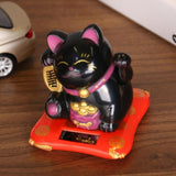 3.5/2.5inch Fashion  Black/White Solar Powered  Lucky Fortune Cat Welcoming Fortune Cat For Home Car Figurine Decor Craft - one46.com.au