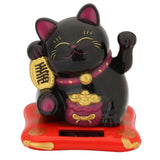 3.5/2.5inch Fashion  Black/White Solar Powered  Lucky Fortune Cat Welcoming Fortune Cat For Home Car Figurine Decor Craft - one46.com.au