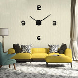 Modern Large Wall Clock DIY 3D Quartz Clock Decorative Watch For Living Room Kitchen Bedroom Office Frameless  DecorationBlack - one46.com.au