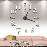 Stickers 9inch 3D Wall Art Mirror Modern DIY Shape Room Golden Living New Decoration Pack Clock Silver Home - one46.com.au