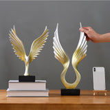 Wings Figurines Resin Ornaments Creative Wings Statue Retro Desktop Crafts Artwork Home Office Decoration - one46.com.au