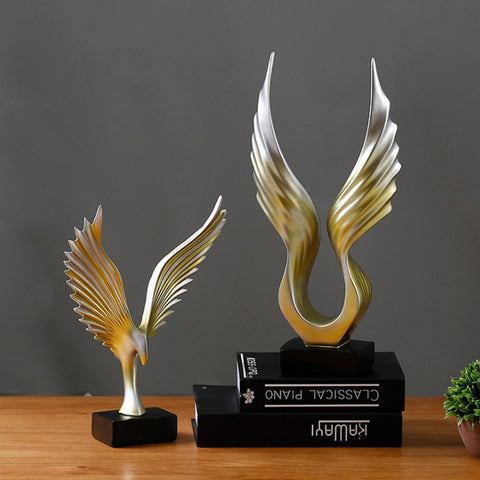 Wings Figurines Resin Ornaments Creative Wings Statue Retro Desktop Crafts Artwork Home Office Decoration - one46.com.au