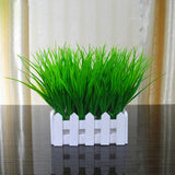 Fake Plant Pot Decoration Artificial Grass White Wooden Fence Potted Decoration  E2S - one46.com.au