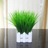 Fake Plant Pot Decoration Artificial Grass White Wooden Fence Potted Decoration  E2S - one46.com.au