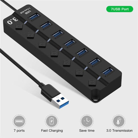 4/7 Port USB HUB High Speed 5Gbps USB 3.0 Splitter with Switch for Computer USB Splitter High Speed For PC Computer Accessories - one46.com.au