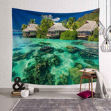 Tropical Palm Tree Leaves Tapestry Wall Hanging Seaside Sunset Landscape Tapestries Yoga Beach Towel Bohemian Decor for Home - one46.com.au