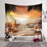 Tropical Palm Tree Leaves Tapestry Wall Hanging Seaside Sunset Landscape Tapestries Yoga Beach Towel Bohemian Decor for Home - one46.com.au