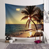 Tropical Palm Tree Leaves Tapestry Wall Hanging Seaside Sunset Landscape Tapestries Yoga Beach Towel Bohemian Decor for Home - one46.com.au