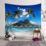 Tropical Palm Tree Leaves Tapestry Wall Hanging Seaside Sunset Landscape Tapestries Yoga Beach Towel Bohemian Decor for Home - one46.com.au