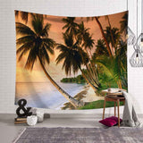 Tropical Palm Tree Leaves Tapestry Wall Hanging Seaside Sunset Landscape Tapestries Yoga Beach Towel Bohemian Decor for Home - one46.com.au