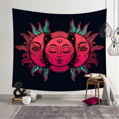 Sun Moon Palm Mandala Indian Tapestry Hippie Wall Hanging Bedspread Throw Cover Bohemian Beach Mat Home Decor 95x73cm Blanket - one46.com.au