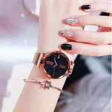 Women Fashion wild Starry sky watch Milan Magnet Buckle Luxury Fashion Ladies Geometric Surface Roman Numeral Quartz Watch - one46.com.au