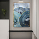 Abstract Blue Gold Foil Annual Ring Canvas Art Modern Blue and Gold Poster Luxury Wall Picture for Living Room 3D Place Tableau - one46.com.au