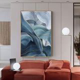 Abstract Blue Gold Foil Annual Ring Canvas Art Modern Blue and Gold Poster Luxury Wall Picture for Living Room 3D Place Tableau - one46.com.au