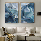 Abstract Blue Gold Foil Annual Ring Canvas Art Modern Blue and Gold Poster Luxury Wall Picture for Living Room 3D Place Tableau - one46.com.au