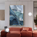 Abstract Blue Gold Foil Annual Ring Canvas Art Modern Blue and Gold Poster Luxury Wall Picture for Living Room 3D Place Tableau - one46.com.au