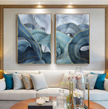 Abstract Blue Gold Foil Annual Ring Canvas Art Modern Blue and Gold Poster Luxury Wall Picture for Living Room 3D Place Tableau - one46.com.au