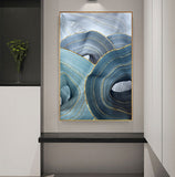Abstract Blue Gold Foil Annual Ring Canvas Art Modern Blue and Gold Poster Luxury Wall Picture for Living Room 3D Place Tableau - one46.com.au