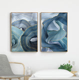Abstract Blue Gold Foil Annual Ring Canvas Art Modern Blue and Gold Poster Luxury Wall Picture for Living Room 3D Place Tableau - one46.com.au