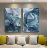 Abstract Blue Gold Foil Annual Ring Canvas Art Modern Blue and Gold Poster Luxury Wall Picture for Living Room 3D Place Tableau - one46.com.au