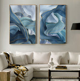 Abstract Blue Gold Foil Annual Ring Canvas Art Modern Blue and Gold Poster Luxury Wall Picture for Living Room 3D Place Tableau - one46.com.au