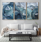 Abstract Blue Gold Foil Annual Ring Canvas Art Modern Blue and Gold Poster Luxury Wall Picture for Living Room 3D Place Tableau - one46.com.au