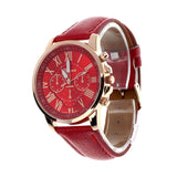 Luxury Fashion Casual Gold Red Women Watches Faux Leather Women's Geneva Roman Numerals Faux Leather 2019 Analog Quartz Watch Q - one46.com.au